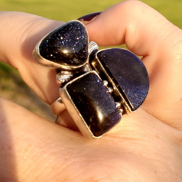 New Stunning Blue Sun Stone Sun Sitara 925 Silver Ring. - Picture 5 of 16